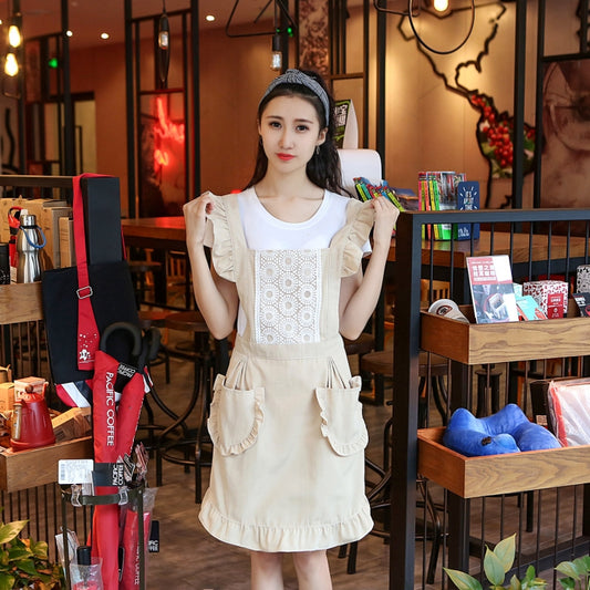 Princess Apron Kitchen Women Work Clothes Coffee Shop Apron, Specification:Sleeveless Apron(Yellow) by bashfashion
