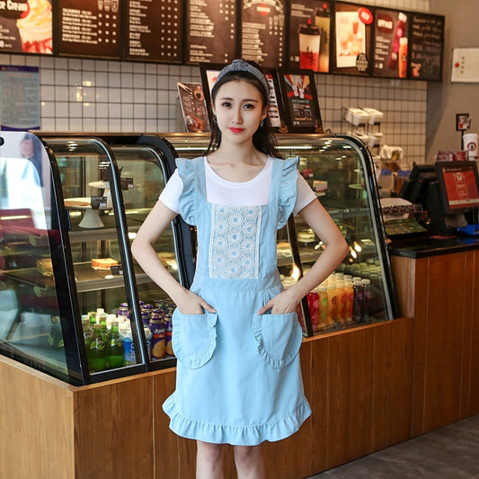 Princess Apron Kitchen Women Work Clothes Coffee Shop Apron, Specification:Sleeveless Apron(Blue) by bashfashion