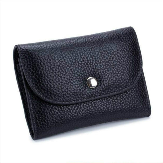 Short Mini Slim Top-grain Leather Wallet Card Bag Zip Coin Pocket(Black) by bashfashion