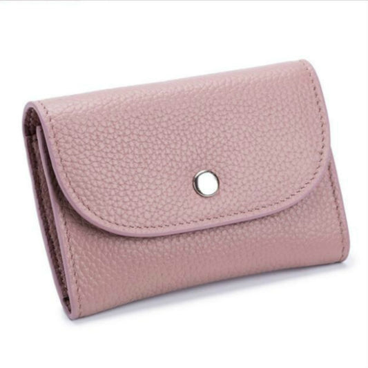 Short Mini Slim Top-grain Leather Wallet Card Bag Zip Coin Pocket(Pink) by bashfashion