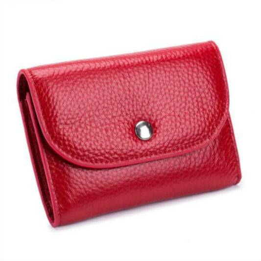 Short Mini Slim Top-grain Leather Wallet Card Bag Zip Coin Pocket(Big Red) by bashfashion
