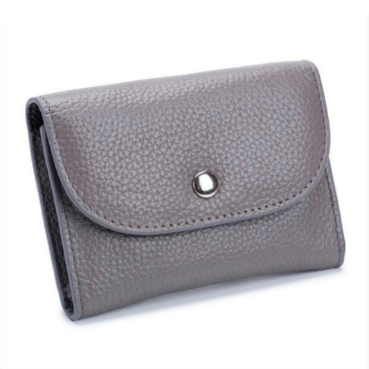 Short Mini Slim Top-grain Leather Wallet Card Bag Zip Coin Pocket(Gray) by bashfashion