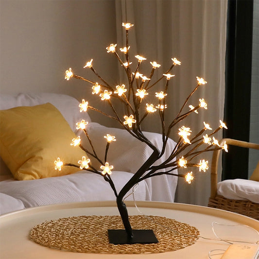 24 Lights Cherry Tree Lamp Table Lamp Room Layout Decoration Creative Bedside Night Light Gift, Style:Bauhinia Black Tree by bashfashion