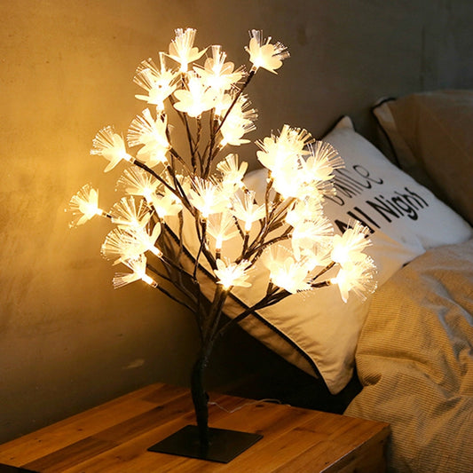 48 Lights Cherry Tree Lamp Table Lamp Room Layout Decoration Creative Bedside Night Light Gift, Style:Fiber Optic Black tree by bashfashion