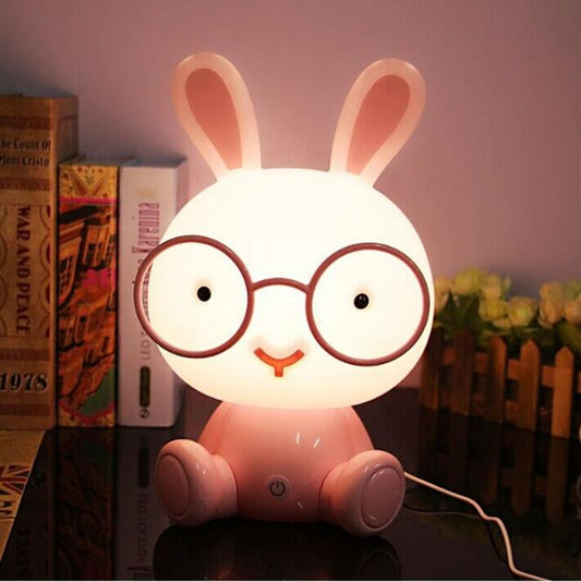 Fashion Cute Cartoon Rabbit LED 3-modes Dimming Touch Control Bedside Lamp, US Plug(Pink) by bashfashion