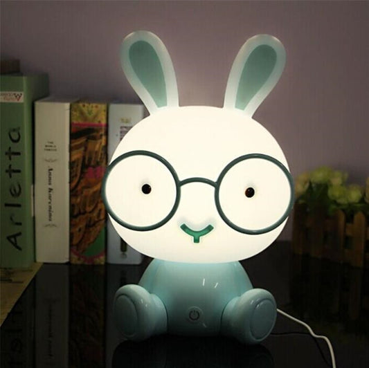 Fashion Cute Cartoon Rabbit LED 3-modes Dimming Touch Control Bedside Lamp, US Plug(Blue) by bashfashion