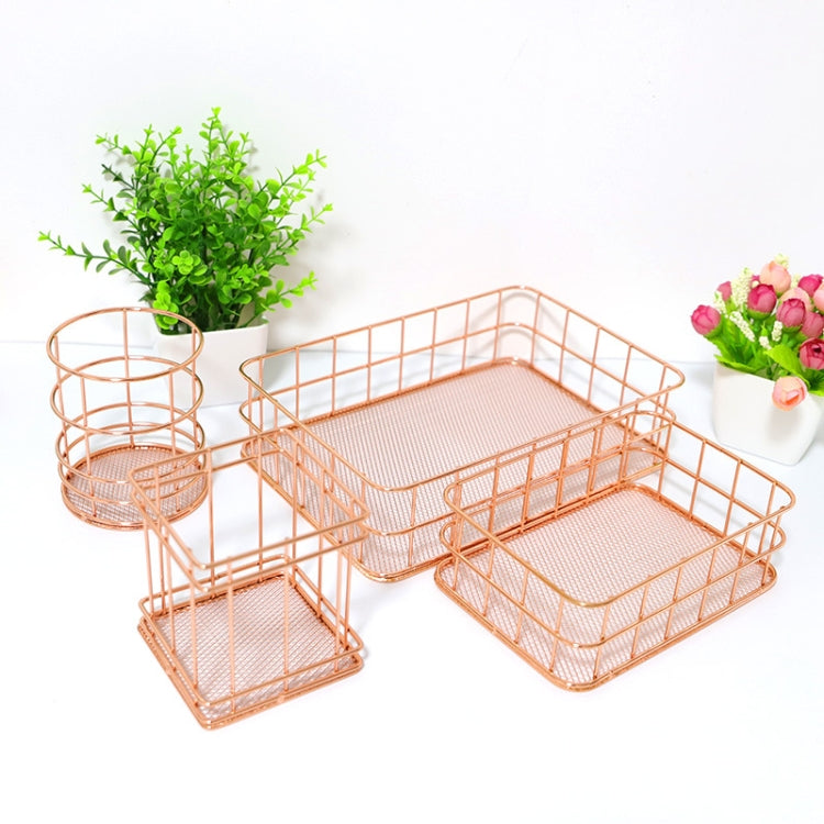 Rose Gold Net Bottom Modern Minimalist Office Home Wrought Iron Storage Basket, Size:Small Size by bashfashion