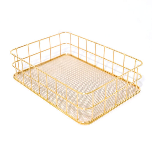 Gold Net Bottom Modern Minimalist Office Home Wrought Iron Storage Basket, Size:Large Size by bashfashion