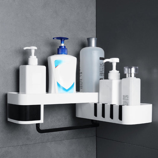 2 PCS Bathroom Accessories Shower Shelf Seamless Rotating Tripod Seamlessly Fixtures Storage Rack Kitchen Tripod(Black) by bashfashion