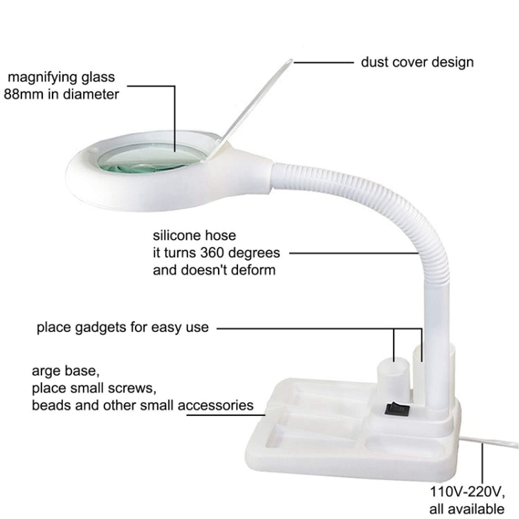 White LED Desk Lamp Desktop Magnifying Glass Work Lamp(US Plug) by bashfashion