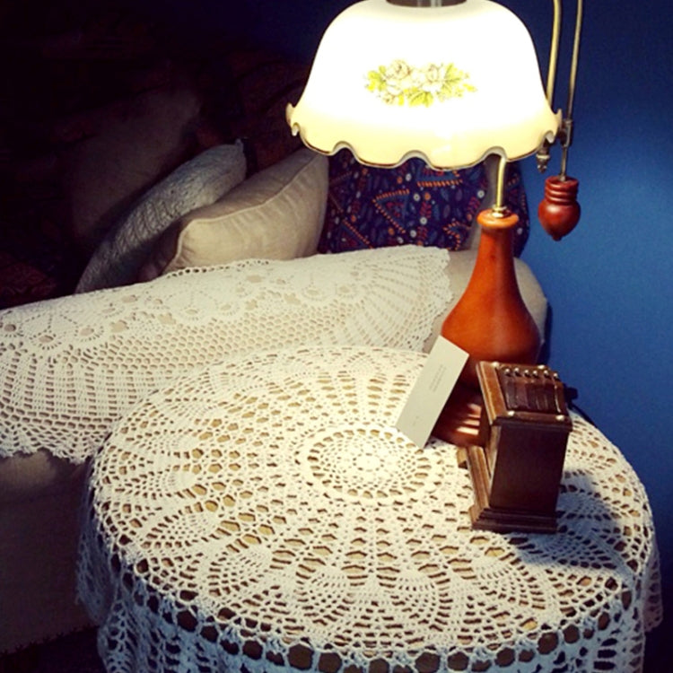 Exquisite Handmade Crochet Hook Flower Garden Mori Cotton Lace Openwork Woven Round Tablecloth, Size:60cm Diameter(Beige) by bashfashion