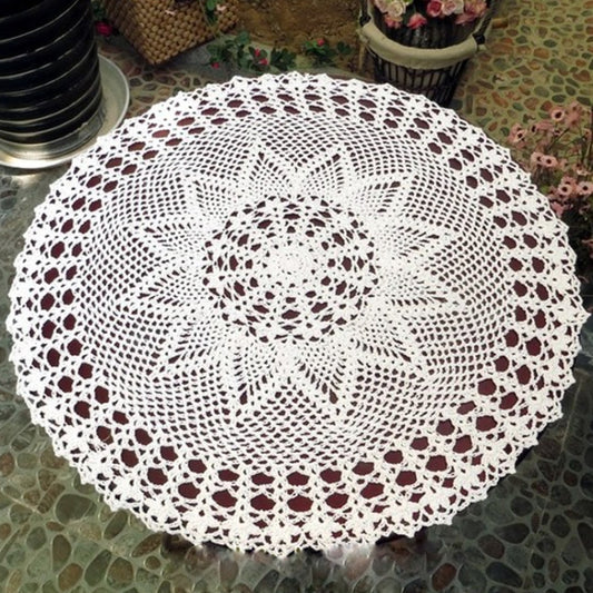 Exquisite Handmade Crochet Hook Flower Garden Mori Cotton Lace Openwork Woven Round Tablecloth, Size:60cm Diameter(White) by bashfashion