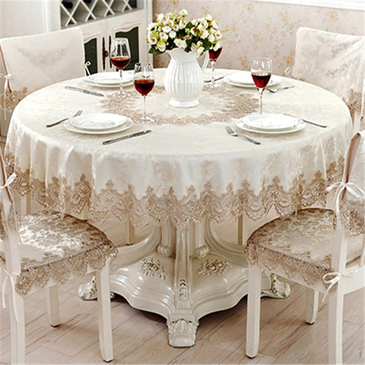Classical Tablecloth Table Decor Jacquard Lace Elegant Table Cloth, Size:120cm Round(Light Brown) by bashfashion