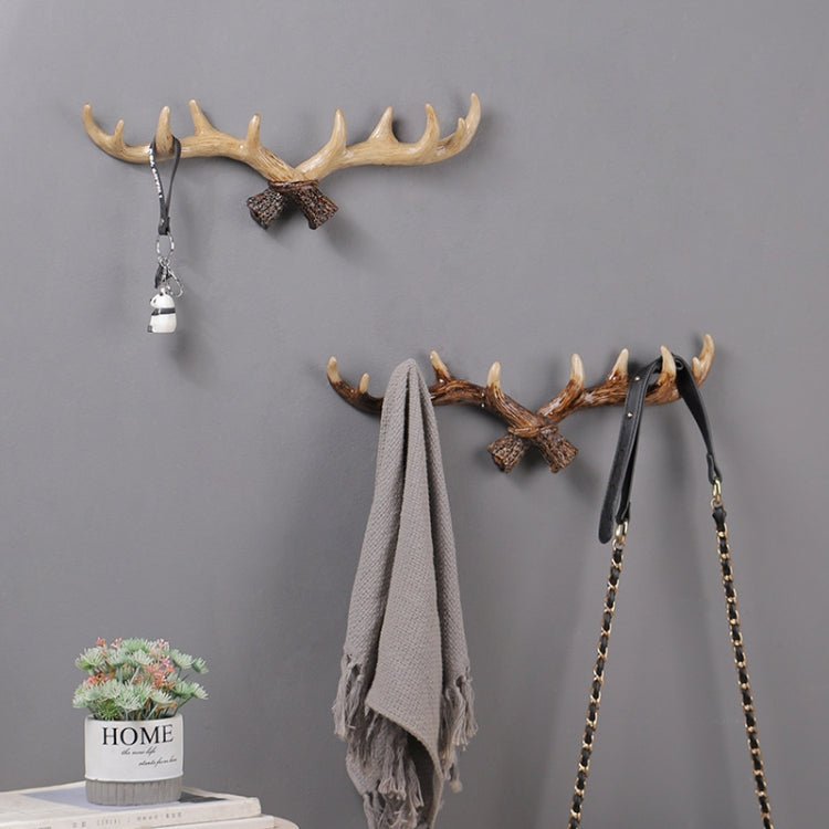 Resin Antler Wall Decoration Wall Hanger Home Living Room Entrance Wall Coat Hook(Light Color) by bashfashion