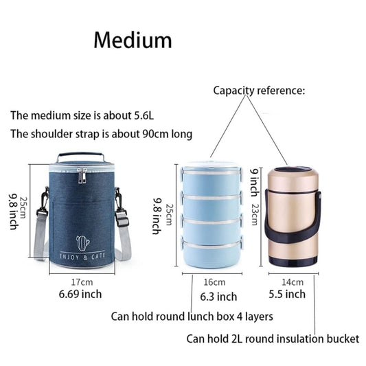 Round Lunch Bag Insulated Lunch Box Foldable & Portable Lunch Tote M(Light Gray) by bashfashion