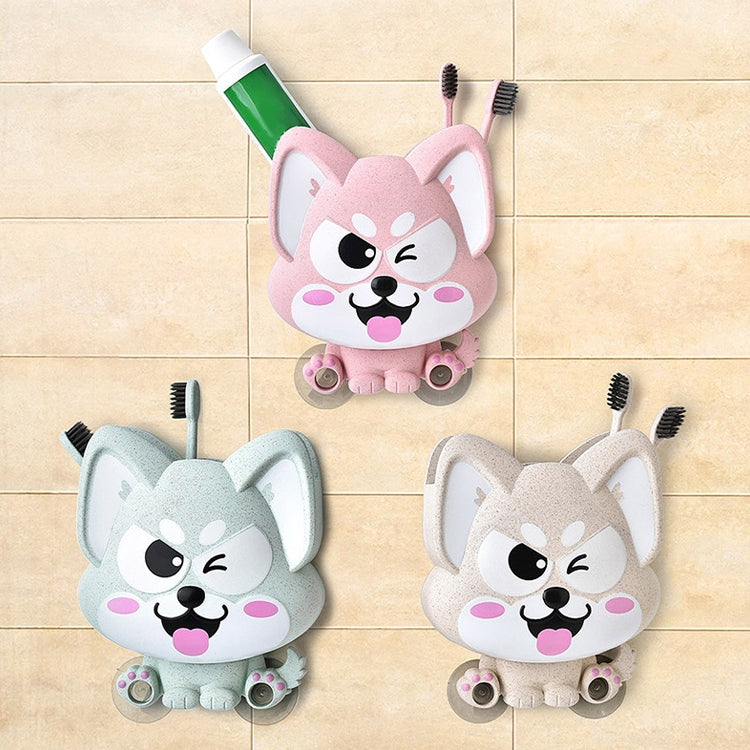 Cartoon Dog Suction Wall Toothbrush Toothpaste Shelf, Size:16x14x5cm(Pink) by bashfashion
