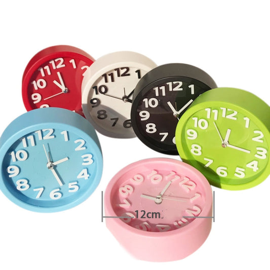 Round 12cm Candy Color Stereo Digital Silent Alarm Clock Children Student Alarm Clock(White) by bashfashion