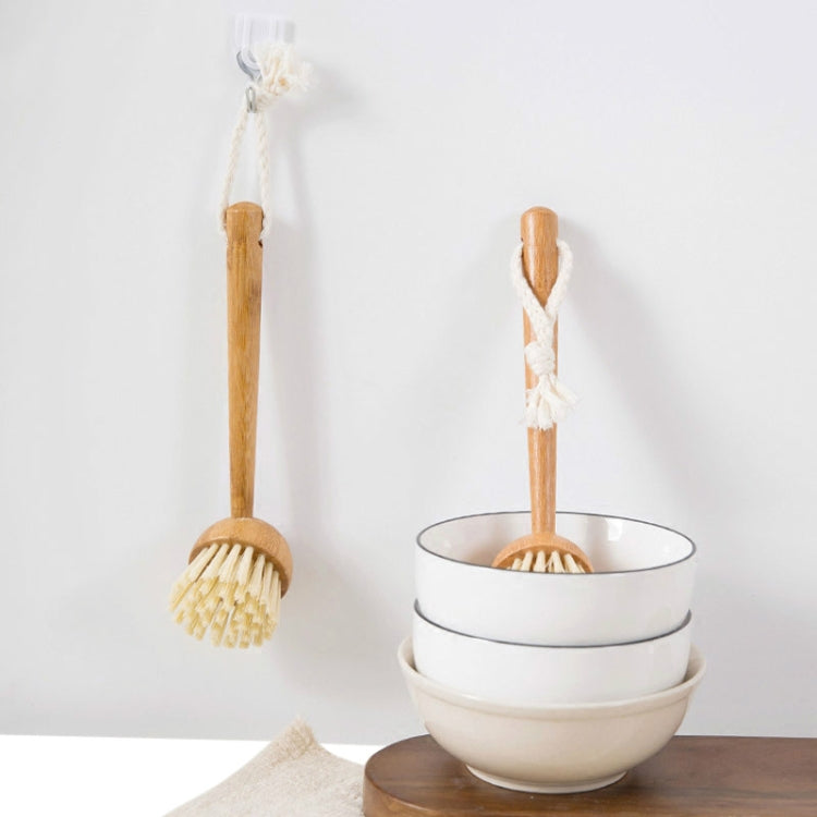 Home Kitchen Wooden Non-sticky Oil Washing Pot Brush Long Handle Dish Brush by bashfashion