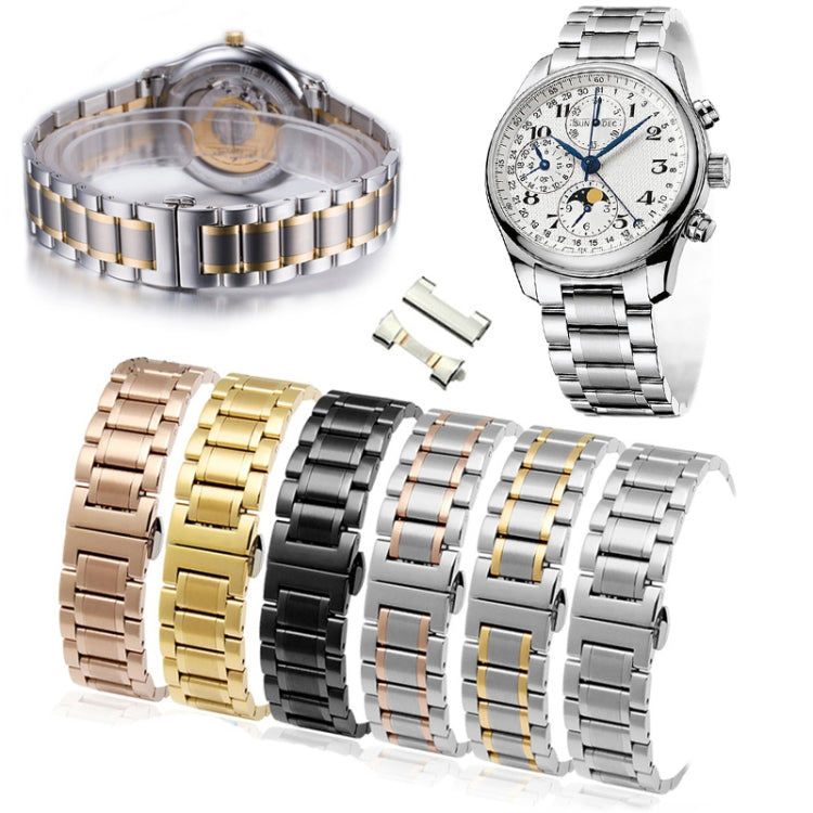 18mm Steel Bracelet Butterfly Buckle Five Beads Unisex Stainless Steel Solid Watch Strap, Color:Gold by bashfashion