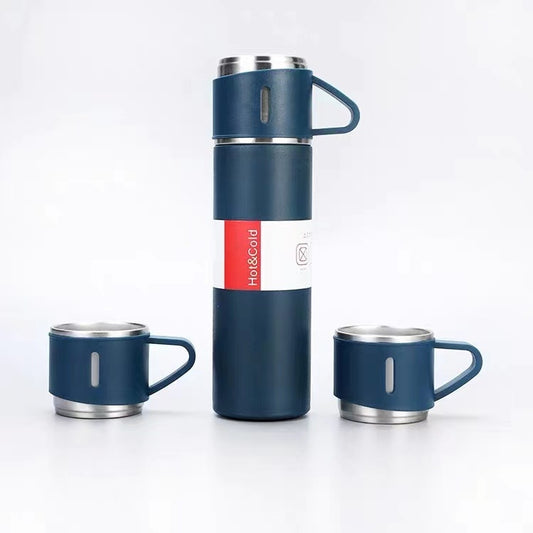 500ml 304 Stainless Steel Thermos Cup Portable Business Tea Cup,Spec: Gift Box Set(Blue) by bashfashion