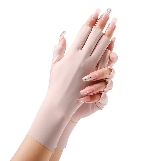 Ladies Sunscreen Gloves Half Finger Ice Silk Gloves,Style: Cent Finger(White) by bashfashion