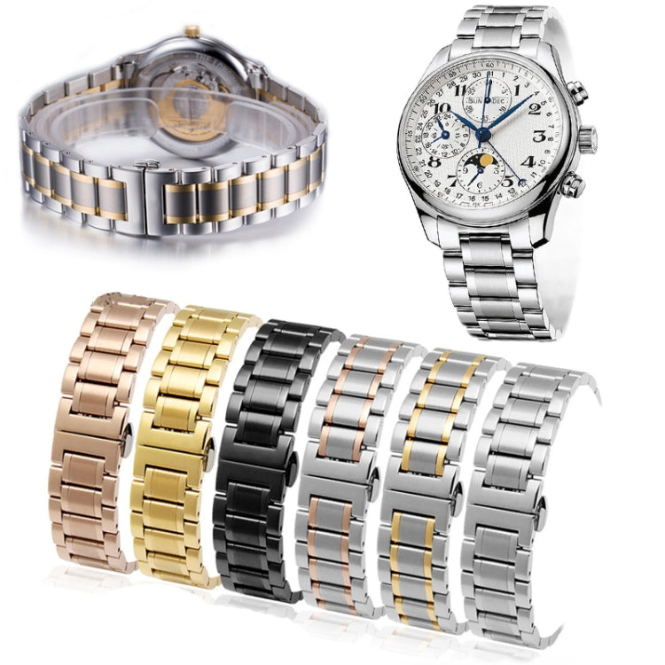 13mm Steel Bracelet Butterfly Buckle Five Beads Unisex Stainless Steel Solid Watch Strap, Color:Gold by bashfashion