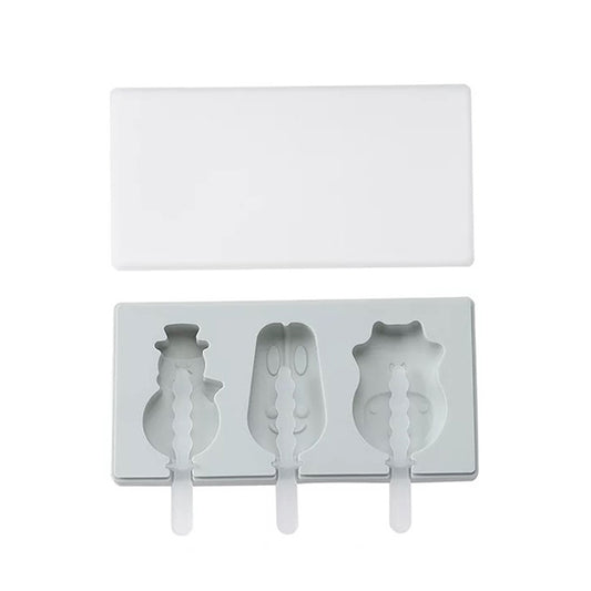 Silicone Cartoon Homemade Handmade DIY Ice Cream Popsicle Mould with Lid, Color Random Delivery, Style:Snowman Hippo Bunny by bashfashion