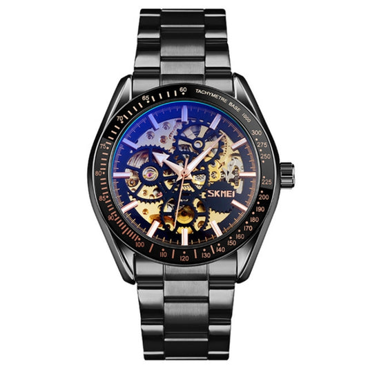 SKMEI 9194 Men Automatic Skeleton Mechanical Steel Band Watch (Black) by SKMEI