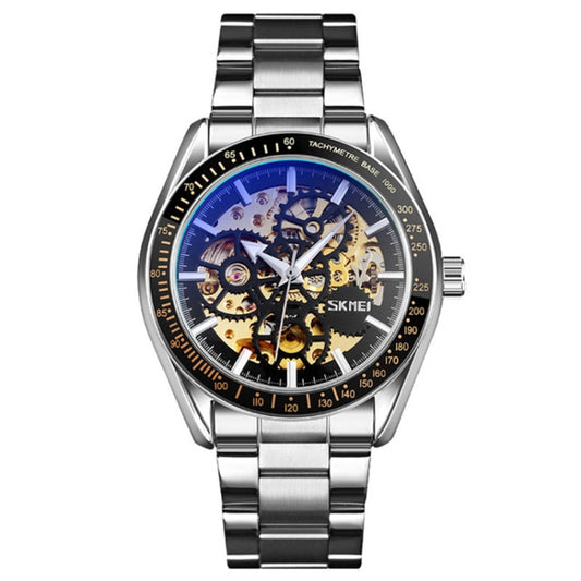 SKMEI 9194 Men Automatic Skeleton Mechanical Steel Band Watch (Silver) by SKMEI