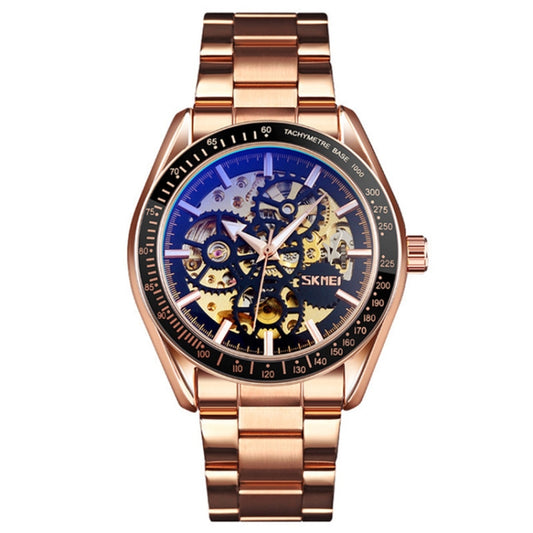 SKMEI 9194 Men Automatic Skeleton Mechanical Steel Band Watch (Rose Gold) by SKMEI