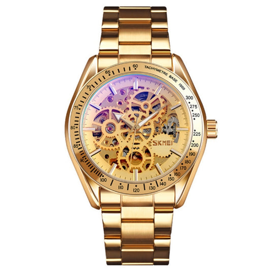 SKMEI 9194 Men Automatic Skeleton Mechanical Steel Band Watch (Golden Gold Face) by SKMEI
