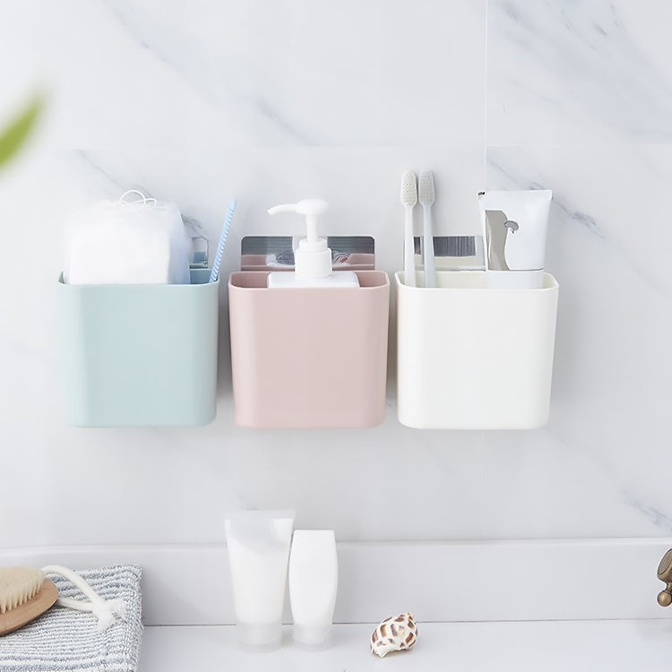 Bathroom Rack Wall-mounted Suction Cup Free Punch Storage Box Washstand Toothbrush Toothpaste Rack(White) by bashfashion