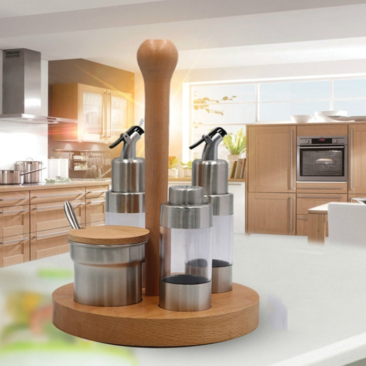 Wooden Creative Seasoning Jar Set Kitchen Rack(Round) by bashfashion