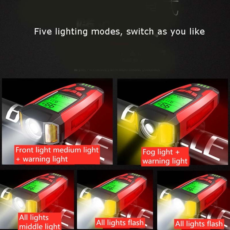 Front Light (With Fog Light) & Horn & Speedometer Multifunctional Bicycle Mountain Bike Headlight(Code Watch (Black)) by bashfashion