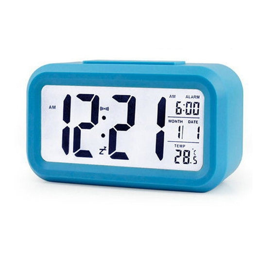 Temperature Type Lazy Snooze Alarm Mute Backlit Electronic Clock(Blue) by bashfashion