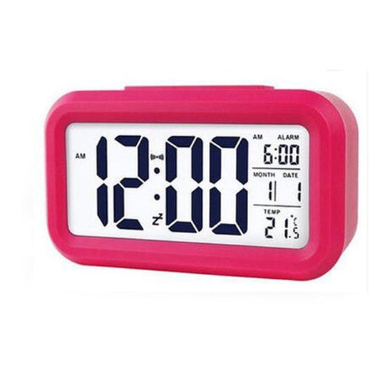 Temperature Type Lazy Snooze Alarm Mute Backlit Electronic Clock(Rose Red) by bashfashion