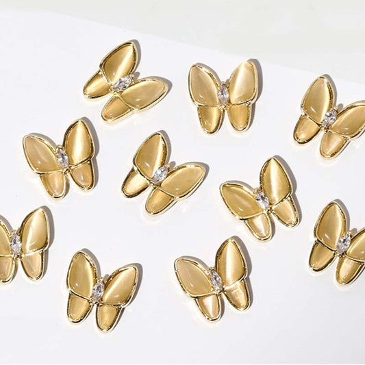 10 PCS Butterfly Nail Art Accessories Golden Three-dimensional Cat's Eye Butterfly Zircon DIY Nail Decoration Accessories(Gold 1 13X12 MM) by bashfashion
