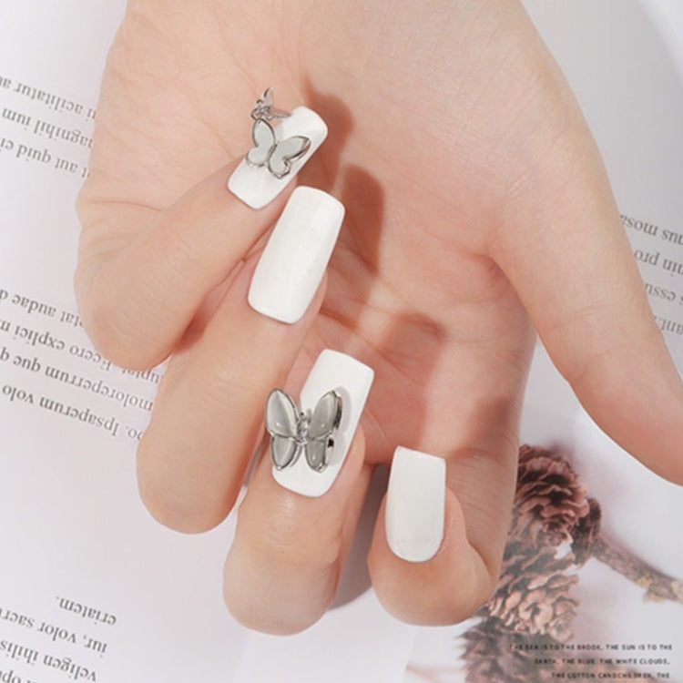 10 PCS Butterfly Nail Art Accessories Golden Three-dimensional Cat's Eye Butterfly Zircon DIY Nail Decoration Accessories(Silver 6 11x14 MM) by bashfashion