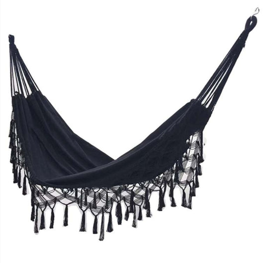 Tassel Hammock Double Canvas Hammock Outdoor Indoor Photography Props, Specification:200x150cm Black by bashfashion