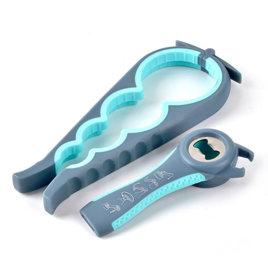 2pcs / Set Five-in-one Can Opener + Four-in-one Multi-function Bottle Opener Set(Blue&Gray) by bashfashion