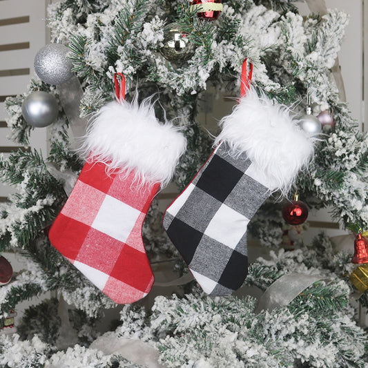 Christmas Tree Ornaments Decoration Supplies Gift Bag Plush Christmas Socks Gift Bag Pendant(Black and White) by bashfashion