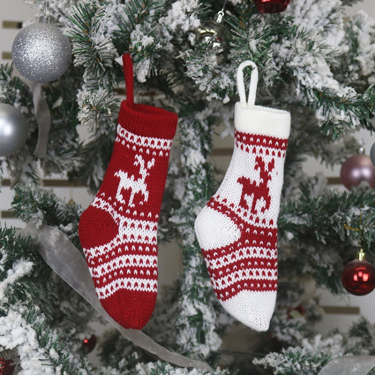 Christmas Decorations Christmas Socks Knitted Wool Socks Gift Bags(White Elk) by bashfashion