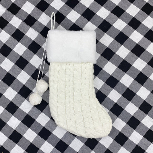 Christmas Knitted Socks Gift Bag Ornament Supplies Pendant(White) by bashfashion