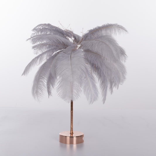 Ostrich Feather Table Lamp Wrought Iron Night Light LED Copper Wire Lamp(Grey) by bashfashion