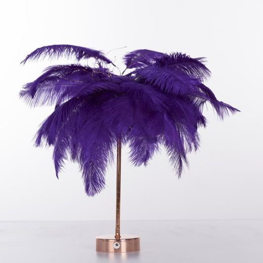 Ostrich Feather Table Lamp Wrought Iron Night Light LED Copper Wire Lamp(Violet) by bashfashion