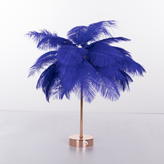 Ostrich Feather Table Lamp Wrought Iron Night Light LED Copper Wire Lamp(Royal Blue) by bashfashion