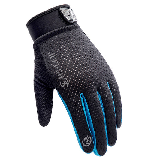 HSLEJP Outdoor Sports Breathable Touch Screen Antiskid Cycling Full Finger Gloves, Size: L(Black+Blue) by bashfashion