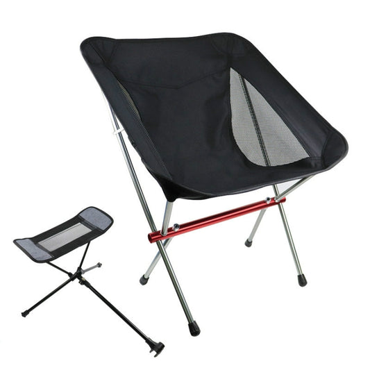 Outdoor Beach Chair Aluminum Alloy Ultra Light Camping Barbecue Fishing Portable Folding Back Chair(Folding Chair + Telescopic Tripod) by bashfashion