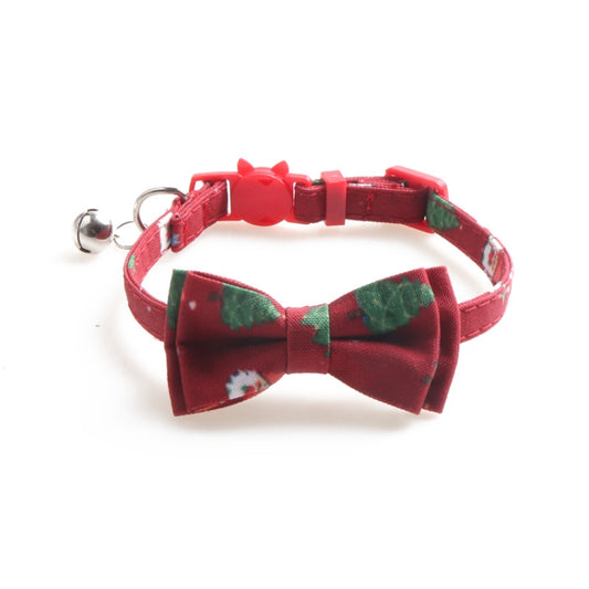 Christmas Snowman & Tree Pattern Pet Collar with Bells, Style:With Bow(Red) by bashfashion