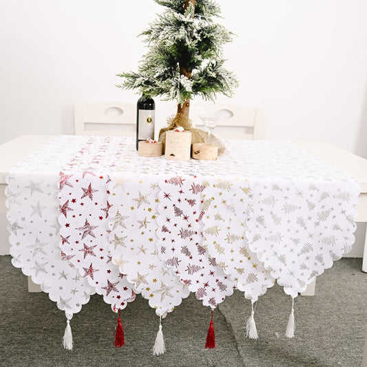 Christmas Table Decoration Bronzing Tablecloth Holiday Decoration Supplies(Silver Star) by bashfashion